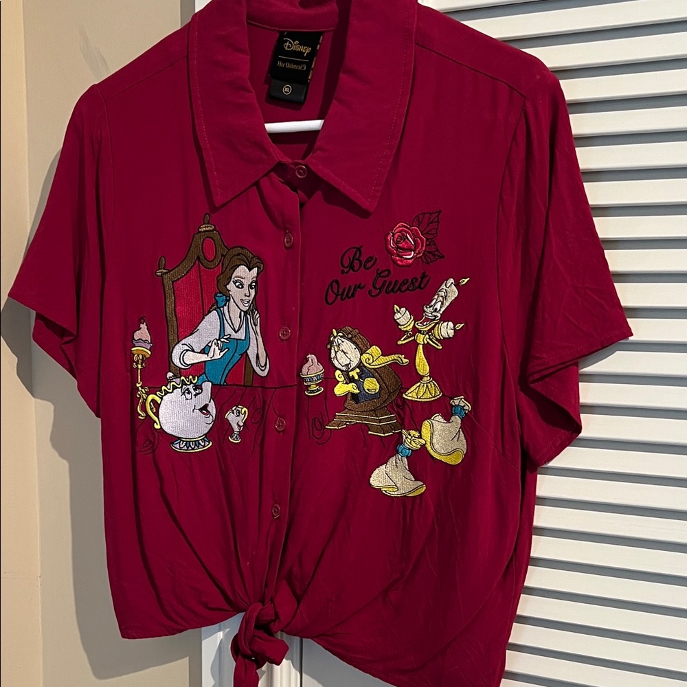 Disney Burgundy Embroidered Beauty and the Beast Top